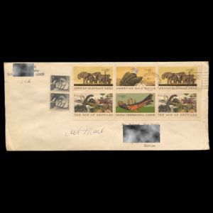 Dinosaur stamp of USA 1970 on circulated cover Dinosaur stamp of USA 1970 on circulated cover