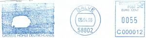 Entrance of Balver cave on commemorative meter franking of Germany 2006