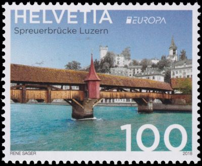 Chapel Bridge in Lucerne on stamp of Switzerland 2018