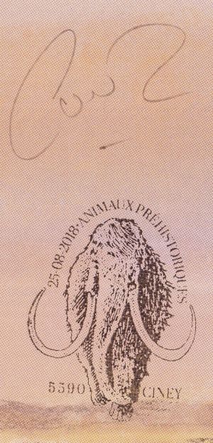 Woolly Mammoth on postmark of Belgium 2018 on the salvages of stamp-sheet