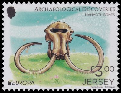 Skull of Mammuthus primigenius on stamp of Jersey 2025