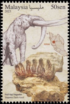 Stegodon on stamp of Malaysia 2025