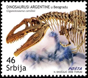 Giganotosaurus carolinii  on stamp of Serbia 2009