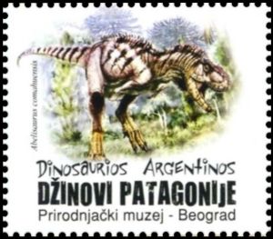 Abelisaurus comahuensis on a label of Serbia 2009