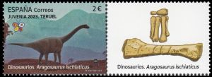 Sauropod dinosaur on stamp of Spain