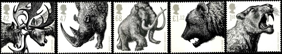 Mammoth and other Ice Age megafauna on stamps of UK 2006