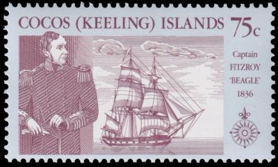 Captain Robert FitzRoy on stamp of Cocos Islands 1986