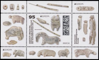 Paleolithic art figures from mammoth ivory on stamp of Germany 2025