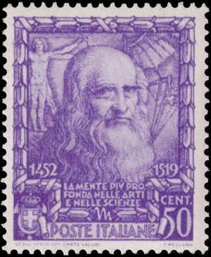 Leonardo da Vinci on stamp of Italy 1938