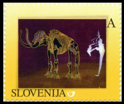 Skeleton of woolly mammoth on personalized stamp of Slovenia 2013