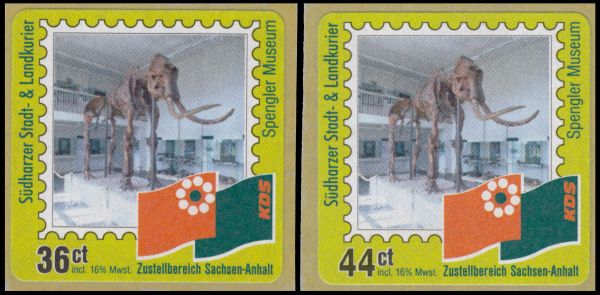 Skeleton of Mammuthus trogontherii on postage stamp of private German post company KDS, 2003