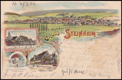 German - Greetings from Steinheim- postcard from 1890s.