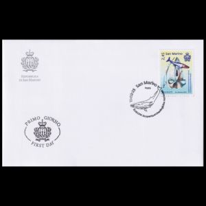 Fossils and reconstruction of prehistoric whale Titanocetus sammarinensis on FDC of San Marino 2025
