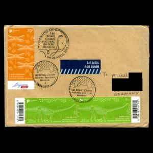 Sauropod stamp on circulated FDC of Singapore 2015