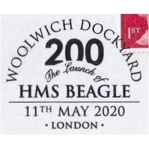 Postmark of Great Britain 2020 - 200 years since the launch of HMS Beagle from Woolwich Dockyard
