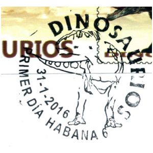 Dinosaur on postmark of Cuba 2016