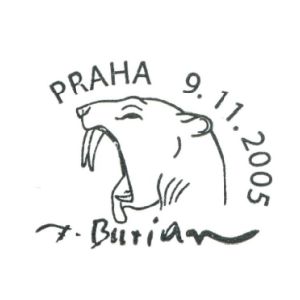 Saber tooth tiger on commemorative postmark of Czech Republic 2005