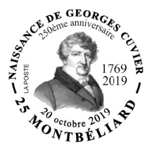 Famous French paleontologist Georges Cuvier  on commemorative postmark of France 2019