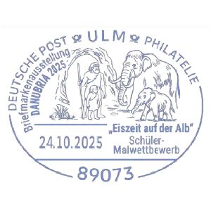 Mammoth and Neanderthal on postmark of Germany 2025 Mammoth and Neanderthal on postmark of Germany 2025