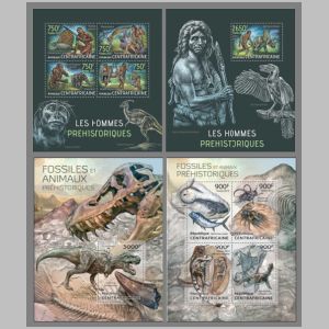 Prehistoric humans, prehistoric animals and their fossils on stamps of Central African Republic 2013