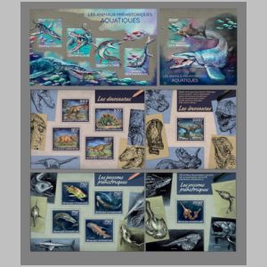 Dinosaurs and prehistoric marine animals on stamps of Central African Republic 2014