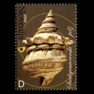 Snail on fossil stamp of Slovenia 2006, Click for details