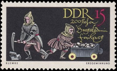 Miners dug for ores and minerals on postmark of German Democratic Republic 1965