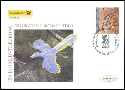 Archaeopteryx on stamp and cachet of FDC Germany 2011