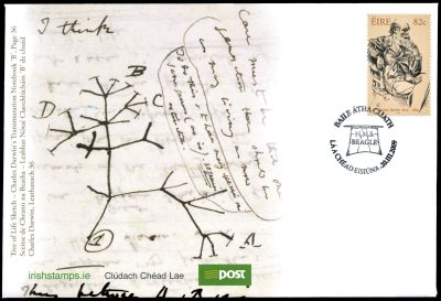 Charles Darwin's Evolutionary Tree on cachet of Irish FDC from 2009