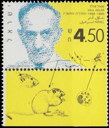 Saul Adler  one of Israel's most outstanding scientists on stamp of Israel 1994