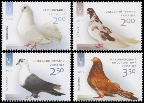 Pigeons on stamp of Ukraone 2014
