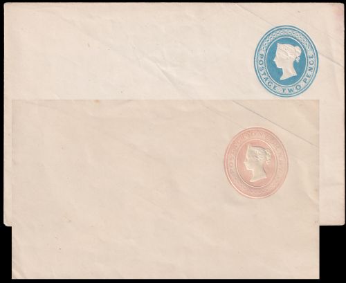 Penny Pink and two Pence Blue postal stationeries from 1841